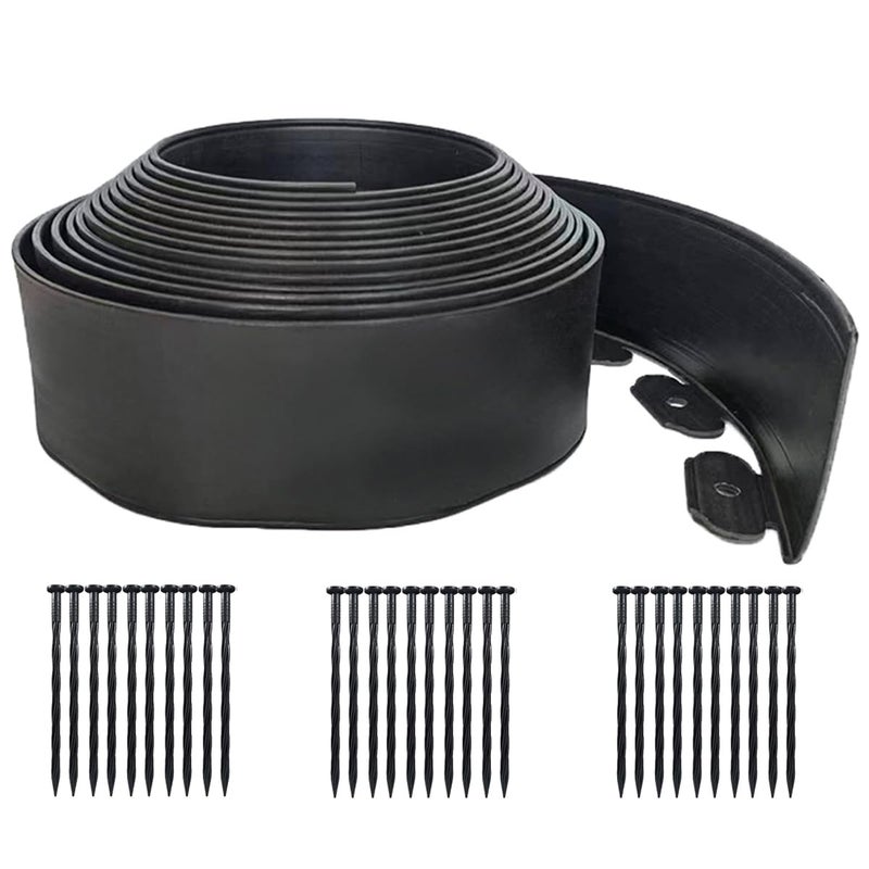 maebeacae Flexible Landscape Edging 33FT  Plastic Garden Edging Borders [Extra Tall 4 in Hight] with 30 Spikes No Dig Lawn Edging Kit Mini Fence for Grass Flower Beds Pavement Yard-Black - Image 1